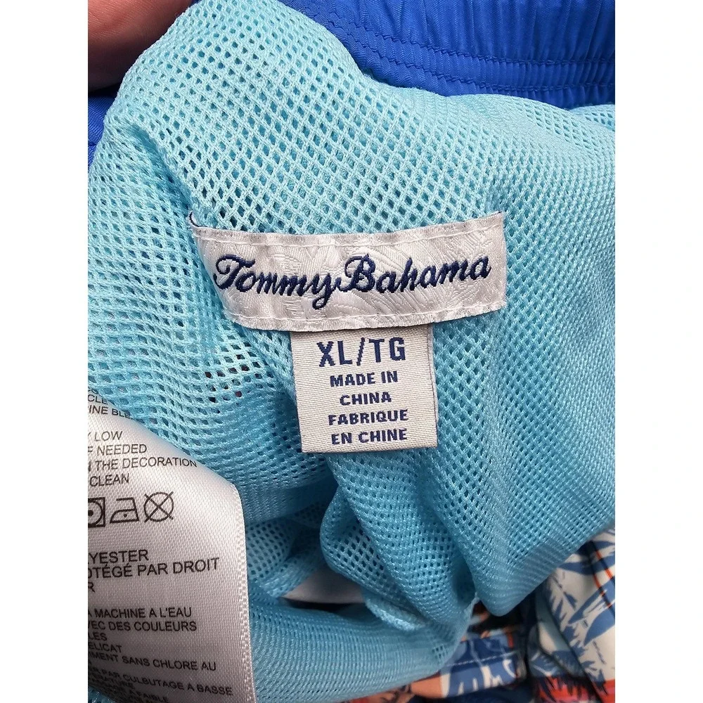 Tommy Bahama Swim Trunks Mens XL Blue Tropical Floral Plaid Mesh Lined Pockets